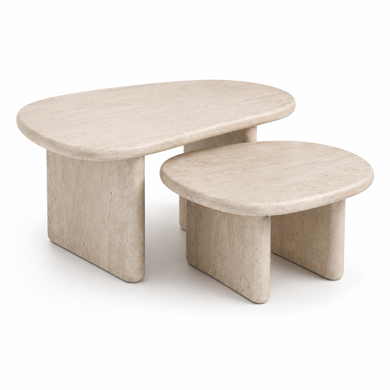 Couchtisch-Set aus zwei Tischen in Travertin-Optik und Beige 80 x 42 x 60 cm-Roomzenith