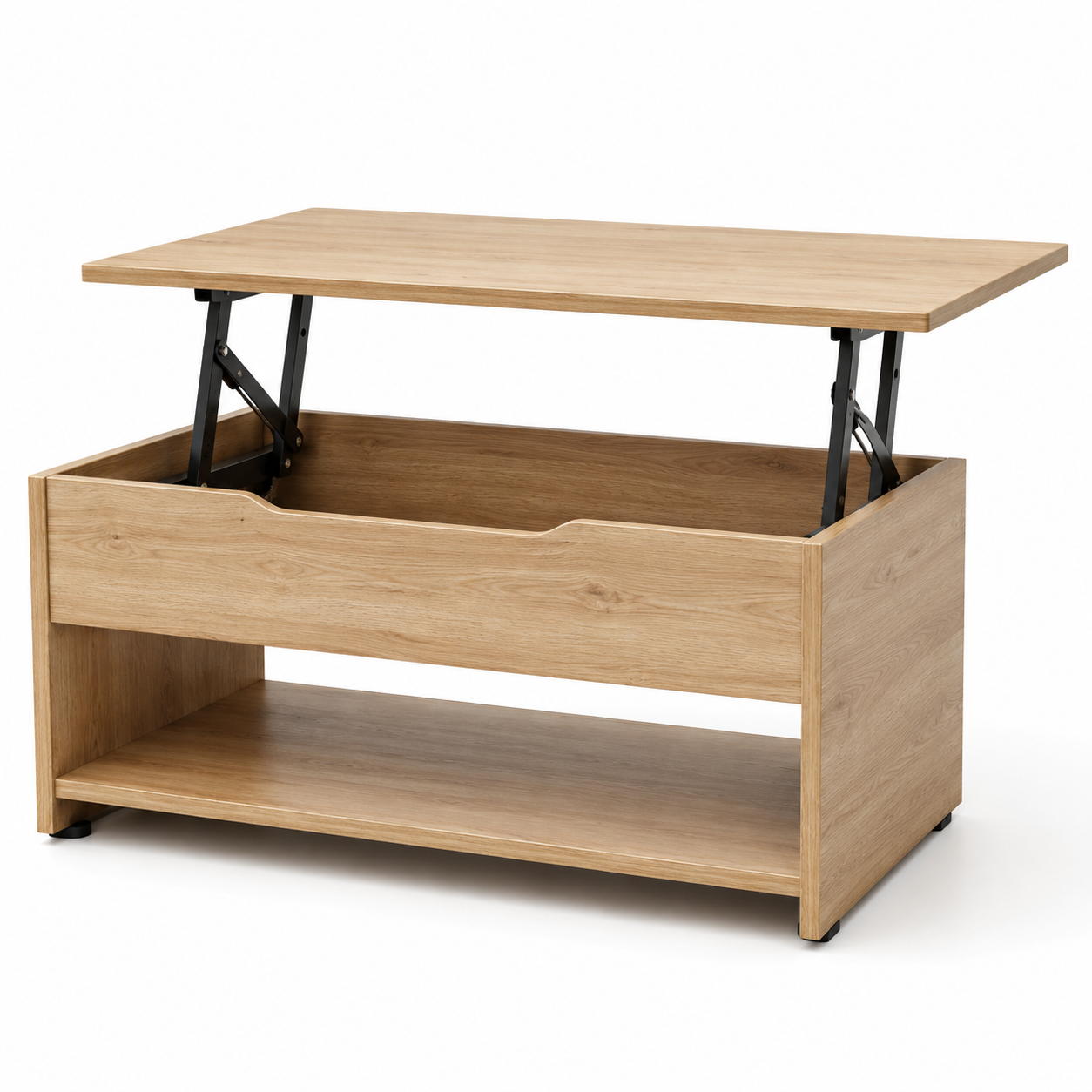 Lift-Couchtisch in Eiche-Hell-Dekor mit Stauraumfach für kleine Wohnzimmer 100 x 48 x 55 cm-Roomzenith