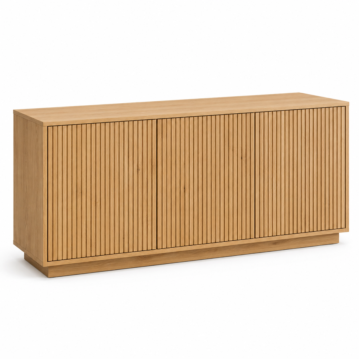 Sideboard in Eiche-Natur-Dekor mit Lamellenfront und drei Türen 160 x 80 x 42 cm-Roomzenith