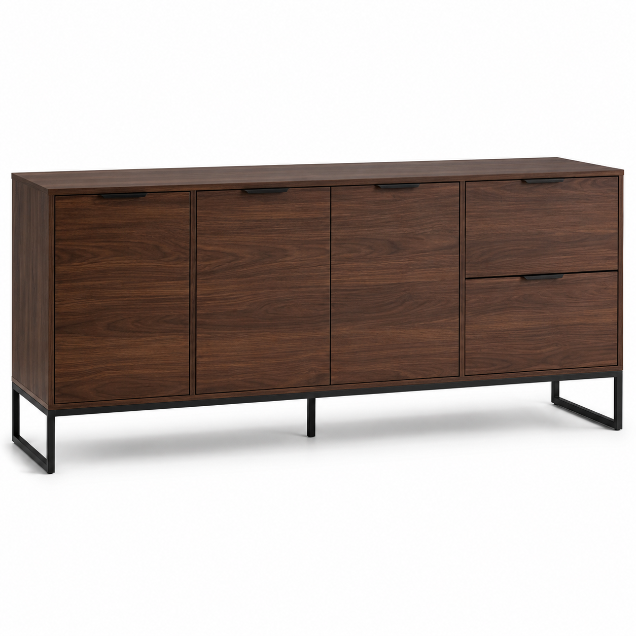 Sideboard in Nussbaum-Dekor mit schwarzem Metallgestell 180 x 82 x 42 cm-Roomzenith