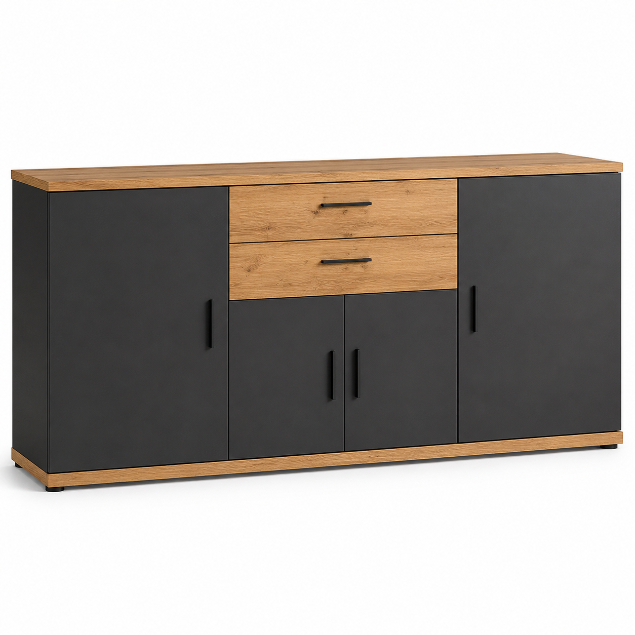 Breites Sideboard in Anthrazit und Eiche-Dekor mit Schubladen 200 x 82 x 45 cm-Roomzenith