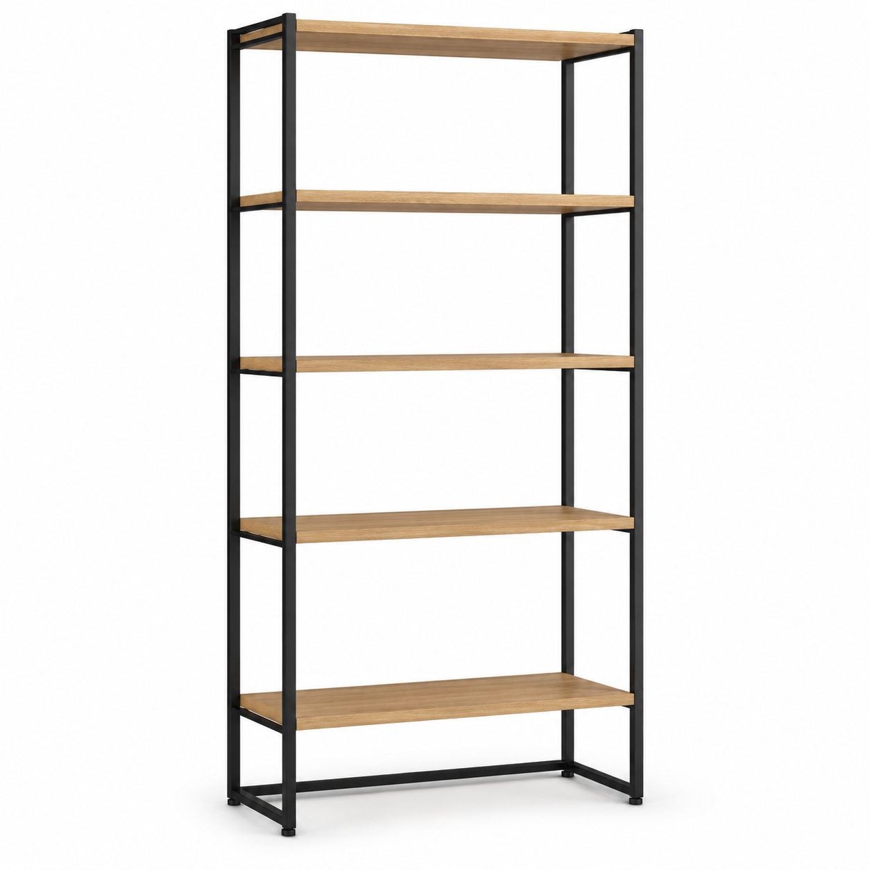 Offenes Bücherregal in Eiche-Natur-Dekor mit schwarzem Metallrahmen 90 x 185 x 35 cm-Roomzenith