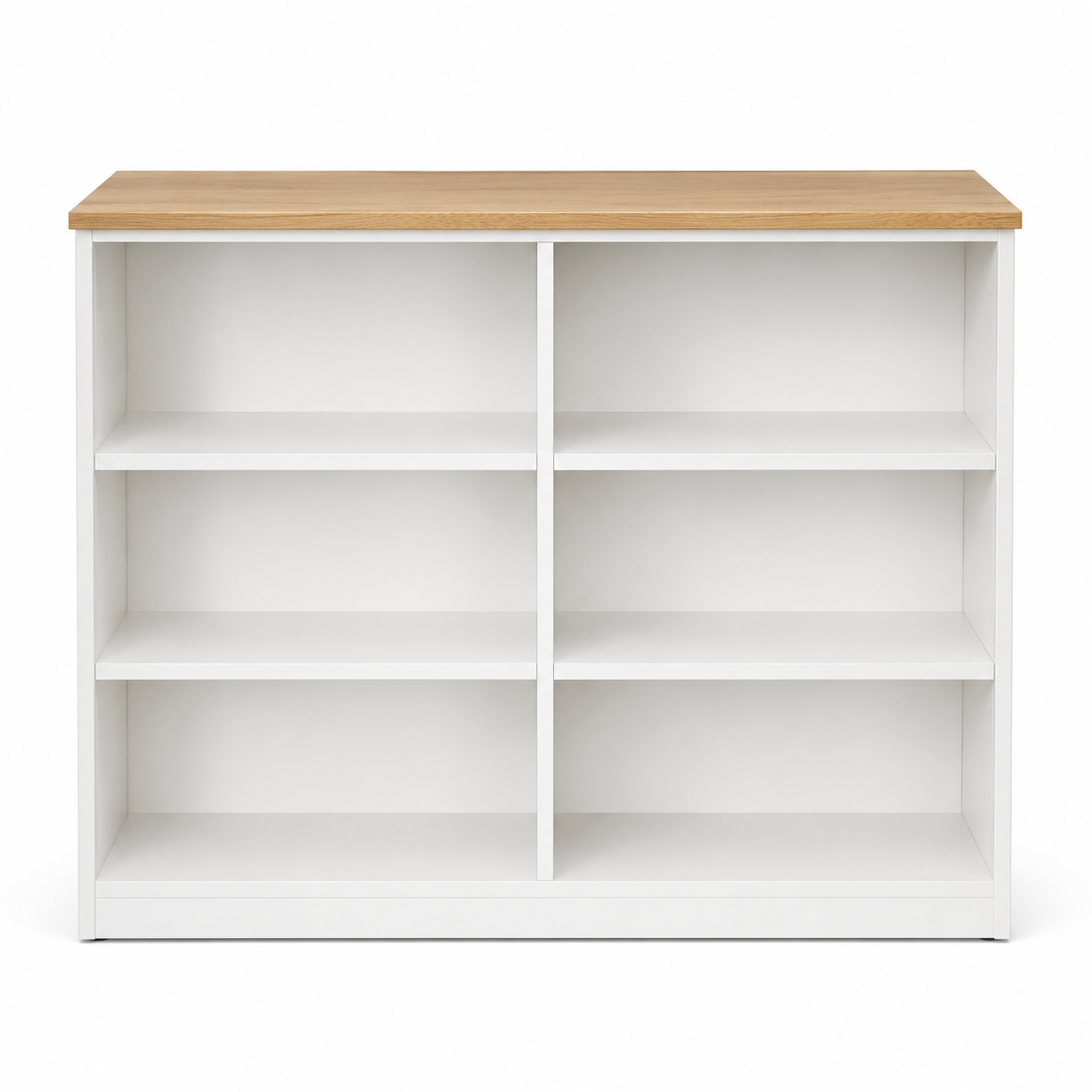 Niedriges Bücherregal in Mattweiß mit Eiche-Ablage 120 x 95 x 32 cm-Roomzenith