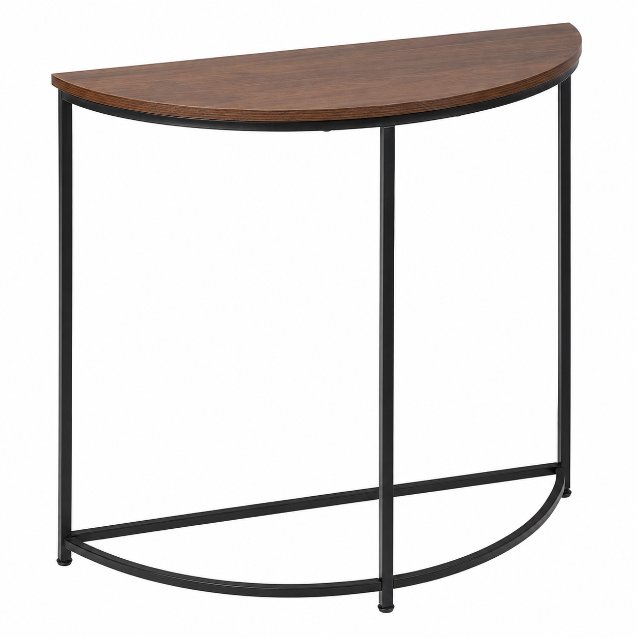 Halbrunder Konsolentisch in Nussbaum-Dekor mit Metallgestell 90 x 76 x 32 cm-Roomzenith