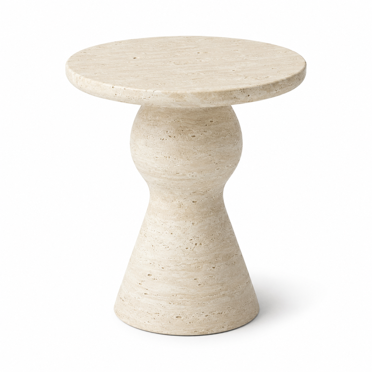 Runder Beistelltisch in Travertin-Optik und Cremeweiß Ø 45 x 52 cm-Roomzenith