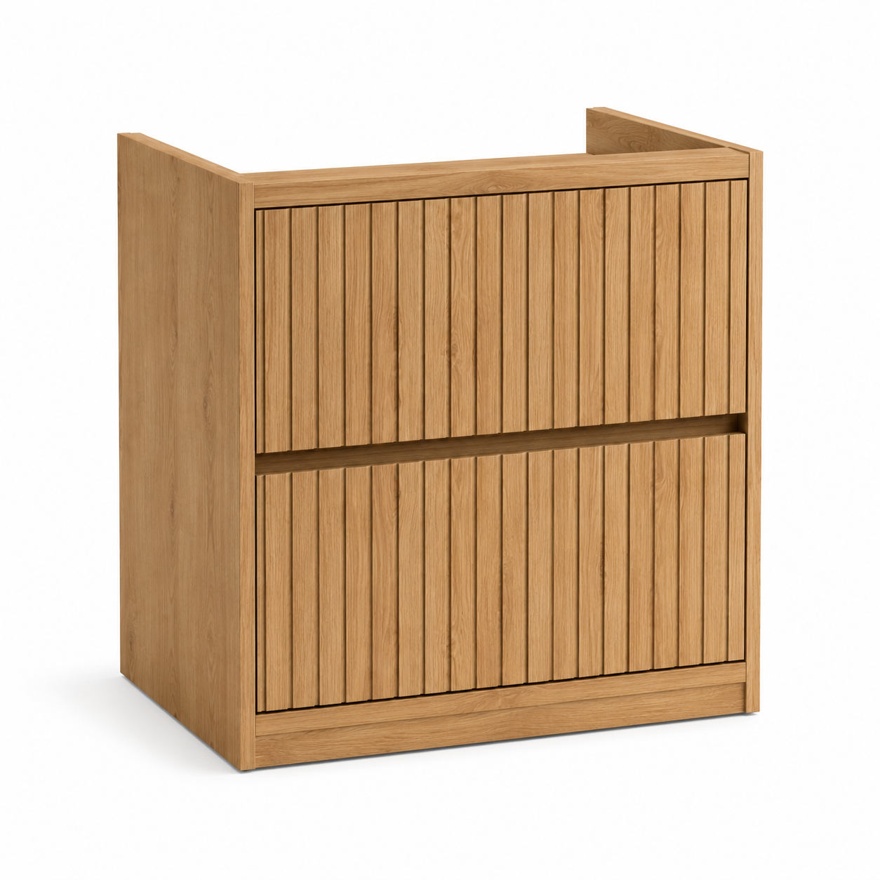 Waschtischunterschrank in Eiche-Natur-Dekor mit Lamellenfront und zwei Schubladen 80 x 60 x 46 cm-Roomzenith