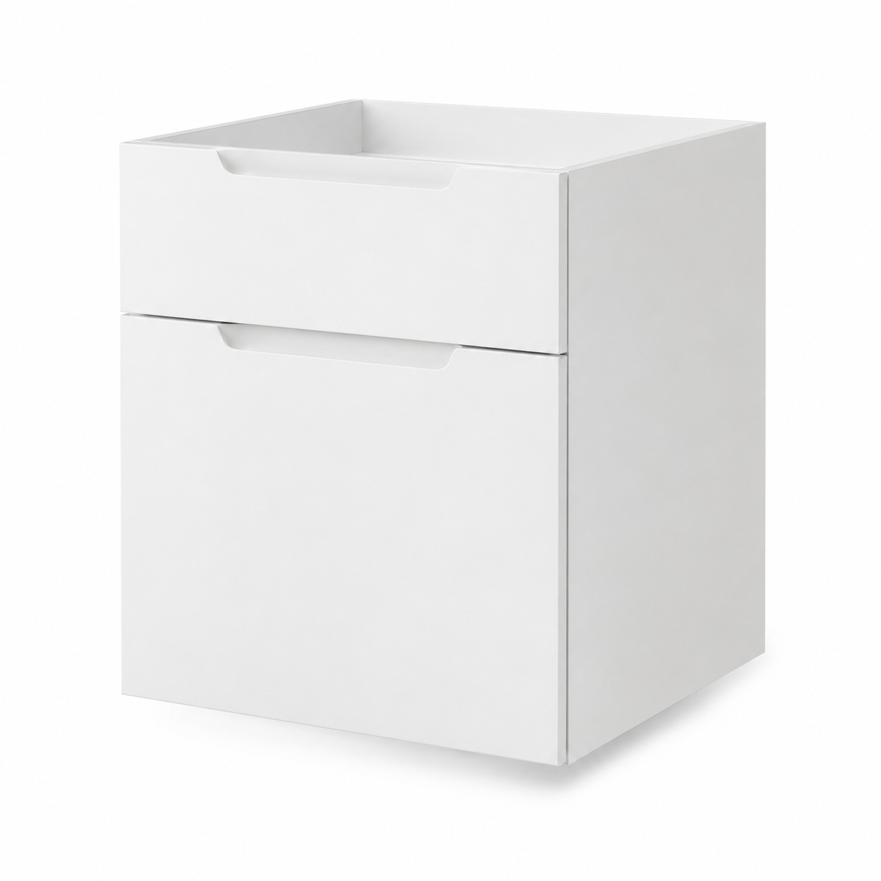 Schwebender Waschtischunterschrank in Mattweiß mit Griffmulde 60 x 55 x 45 cm-Roomzenith