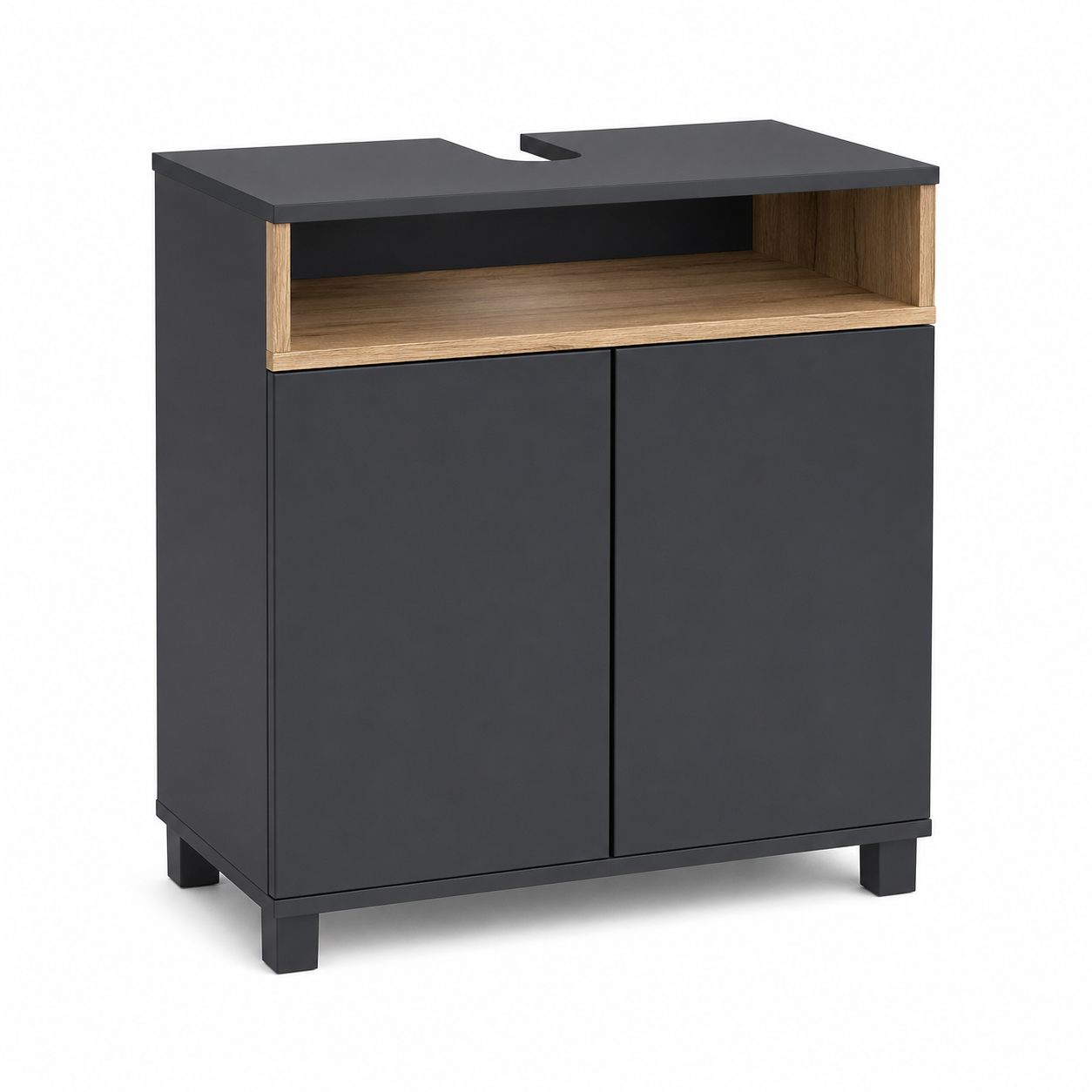 Waschtischunterschrank in Anthrazit mit Eiche-Ablage und zwei Türen 80 x 60 x 45 cm-Roomzenith
