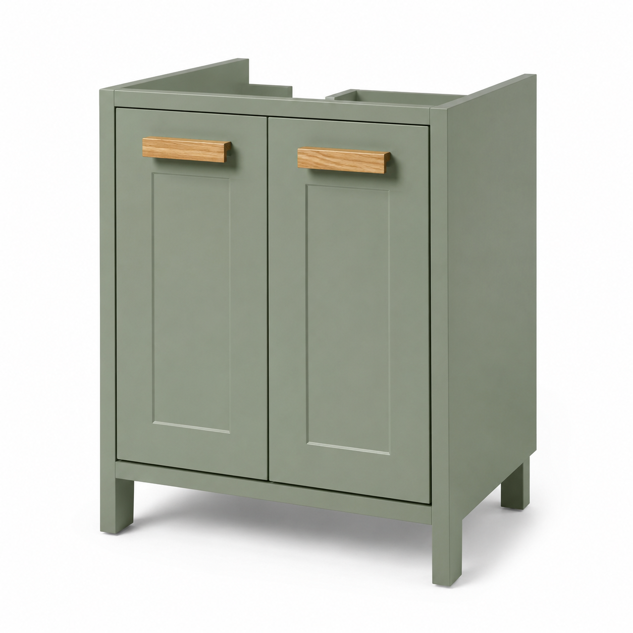 Kompakter Waschtischunterschrank in Salbeigrün mit Eiche-Griffen 50 x 55 x 38 cm-Roomzenith
