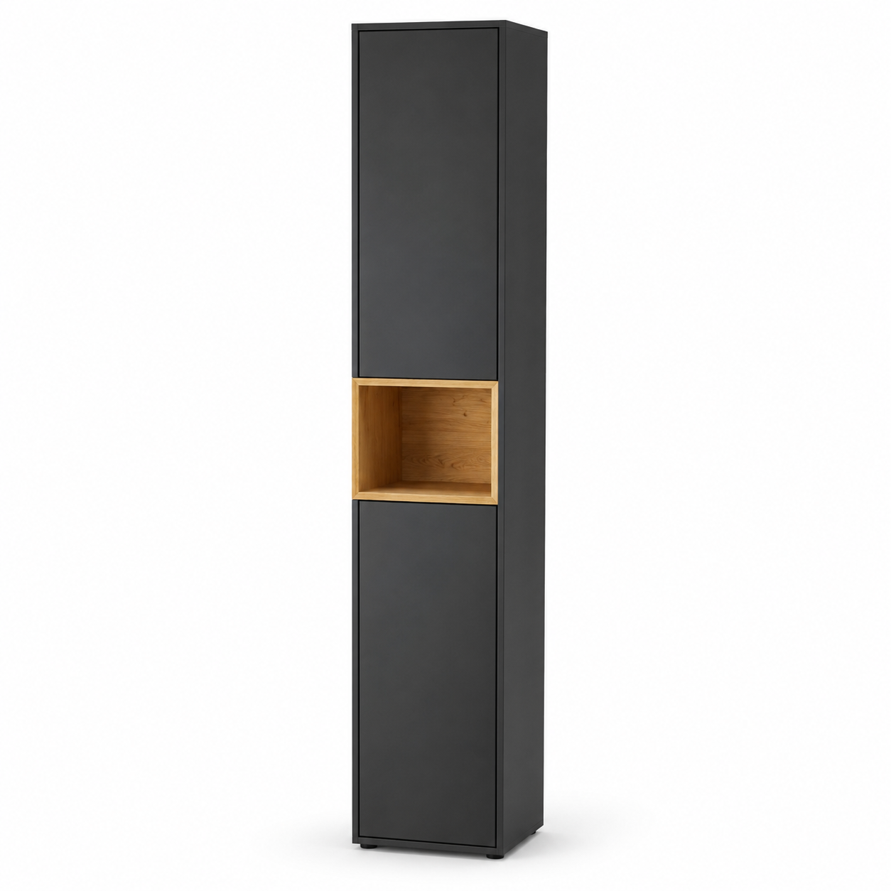 Bad-Hochschrank in Anthrazit mit Eiche-Nischenfach 40 x 180 x 33 cm-Roomzenith