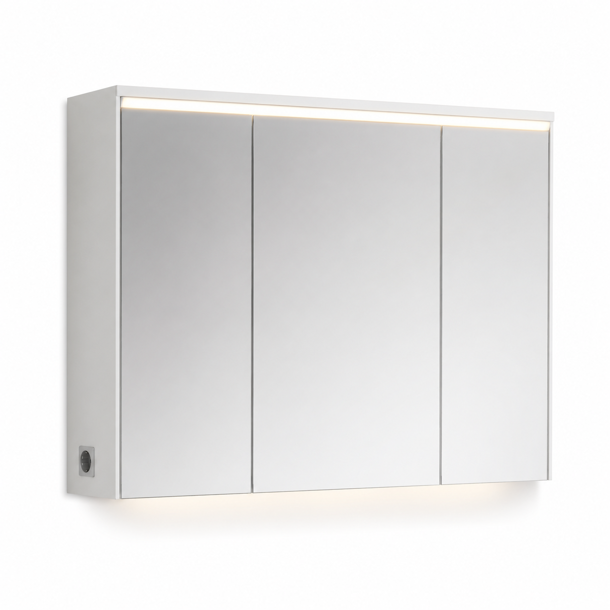 LED-Spiegelschrank in Mattweiß mit drei Türen und Steckdose 80 x 70 x 16 cm-Roomzenith