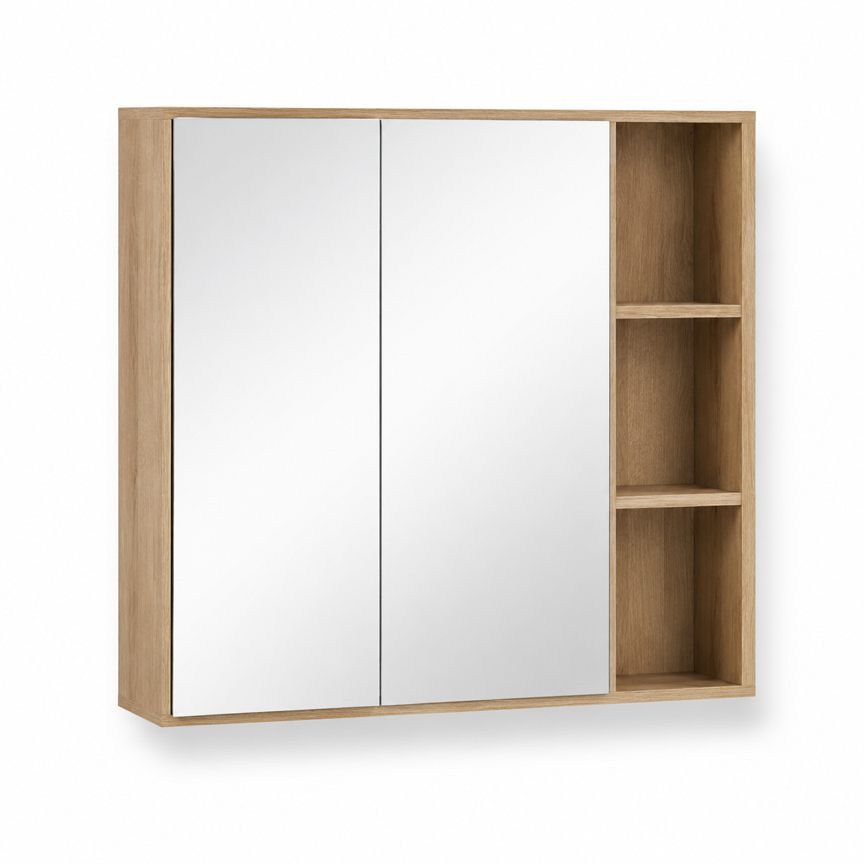 Spiegelschrank in Eiche-Natur-Dekor mit Ablagefach und zwei Türen 60 x 65 x 15 cm-Roomzenith