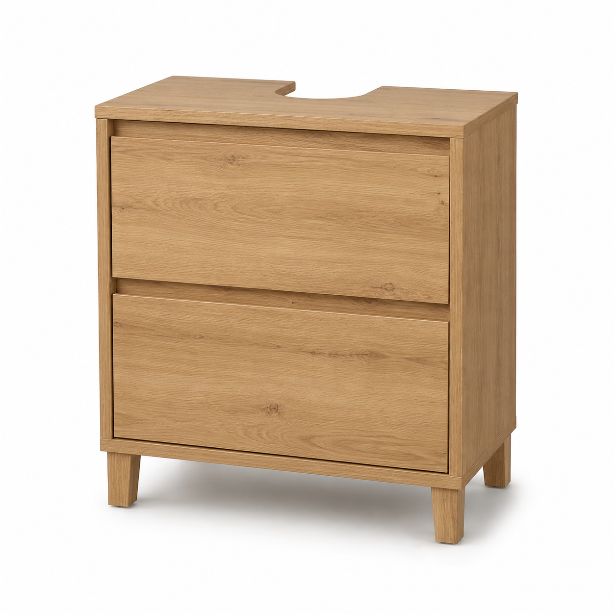 Bad-Unterschrank in Eiche-Natur-Dekor mit zwei Schubladen 60 x 75 x 35 cm-Roomzenith