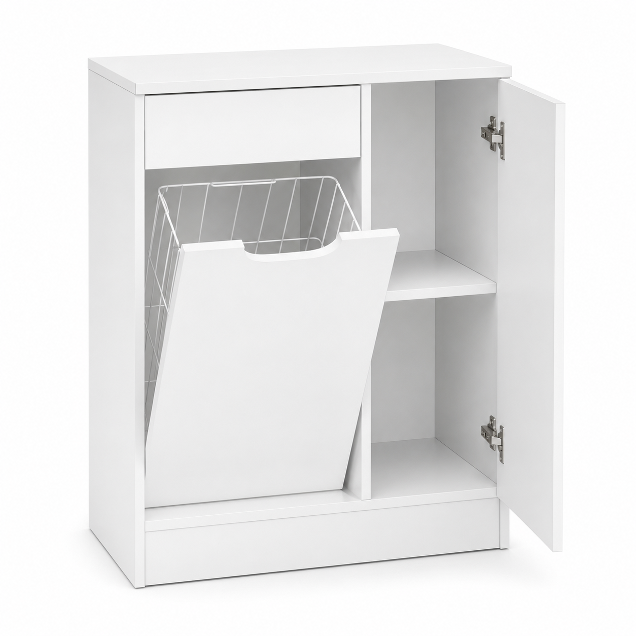 Bad-Unterschrank in Mattweiß mit Wäschekippe und Tür 50 x 85 x 35 cm-Roomzenith
