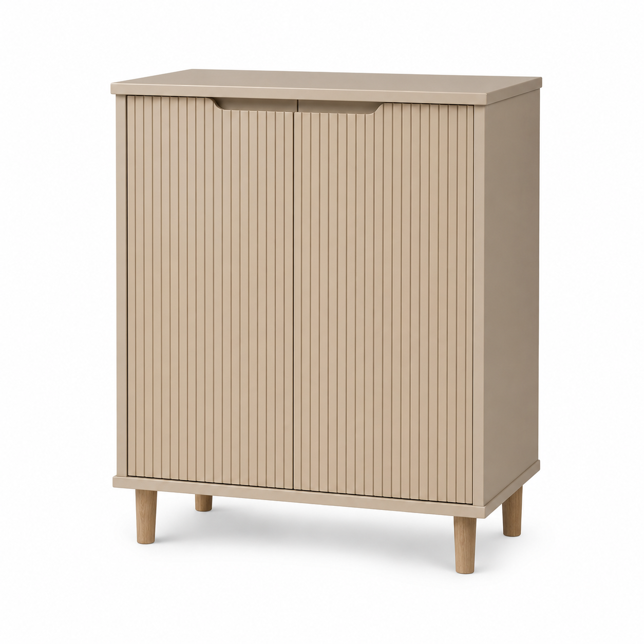 Bad-Midischrank in Sandbeige mit Lamellenfront 70 x 100 x 35 cm-Roomzenith