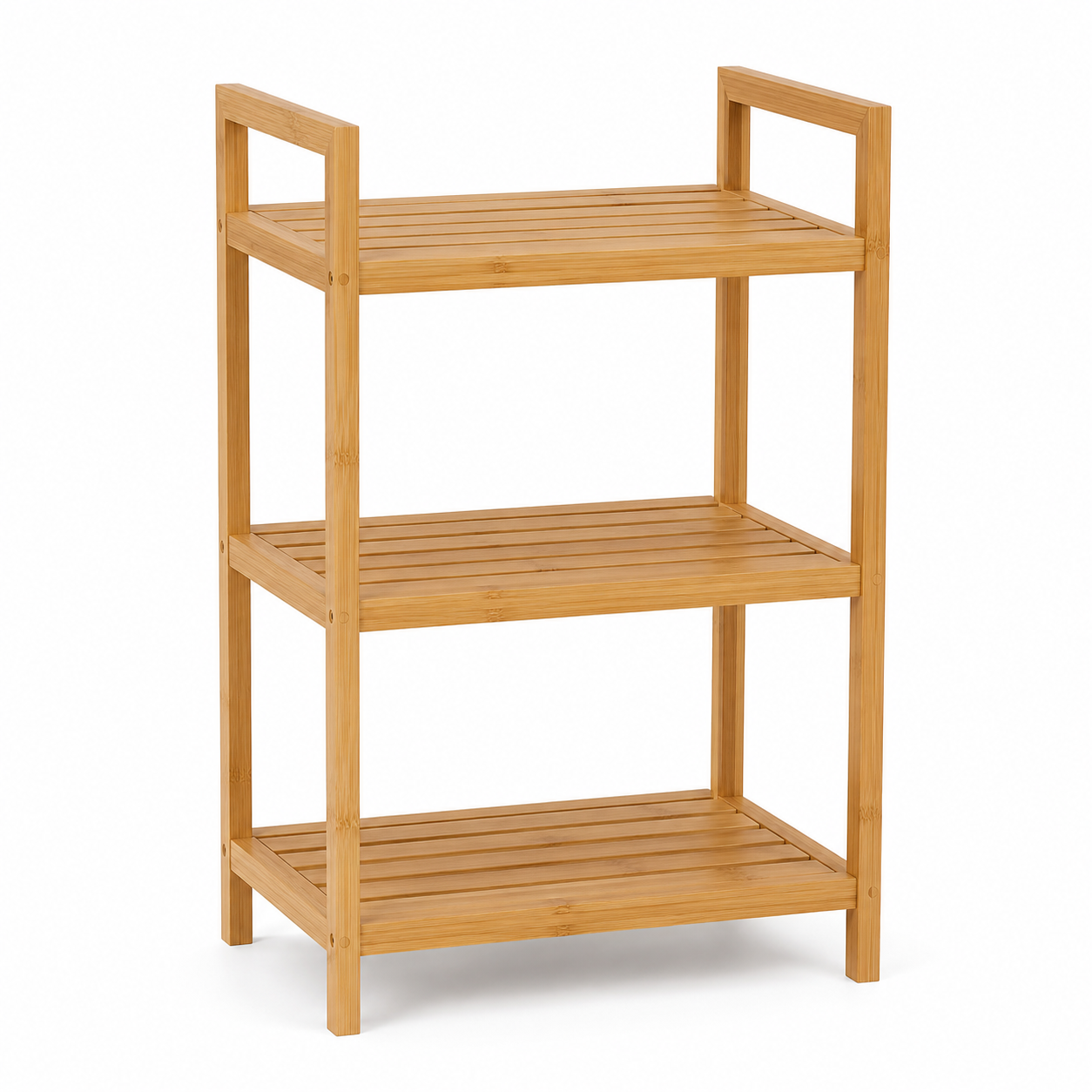 Bambus-Badregal in Natur mit drei Ablagen für Handtücher 45 x 90 x 32 cm-Roomzenith