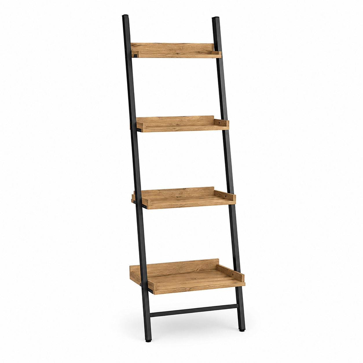 Leiterregal für das Bad in Schwarz und Eiche-Dekor 50 x 170 x 35 cm-Roomzenith