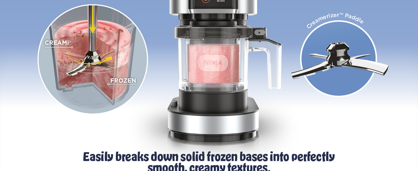 Easily breaks down solid frozen bases into perfectly smooth, creamy textures