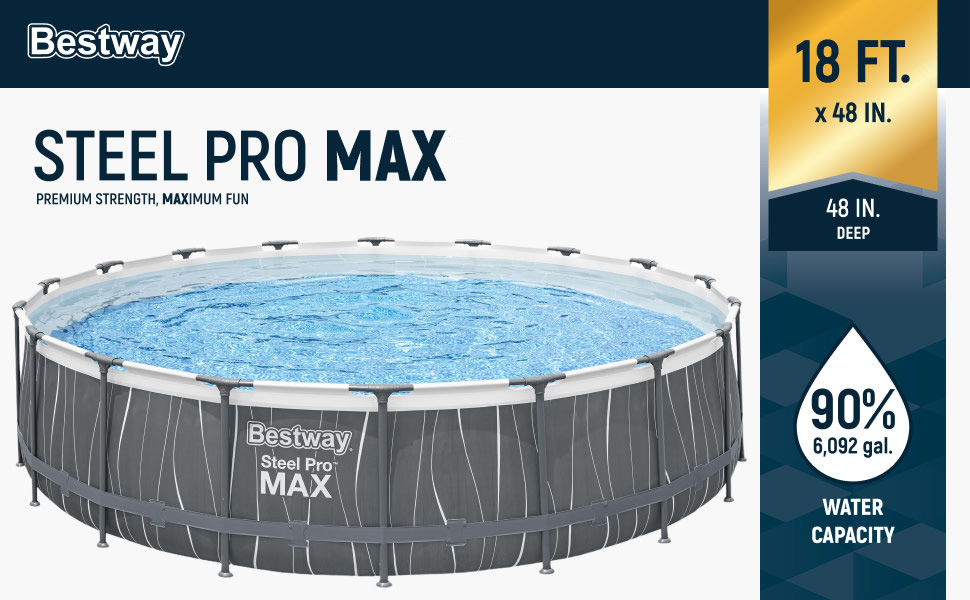 Bestway Steel Pro MAX 18' x 48" Round Above Ground Pool Set w/LED Light & Remote