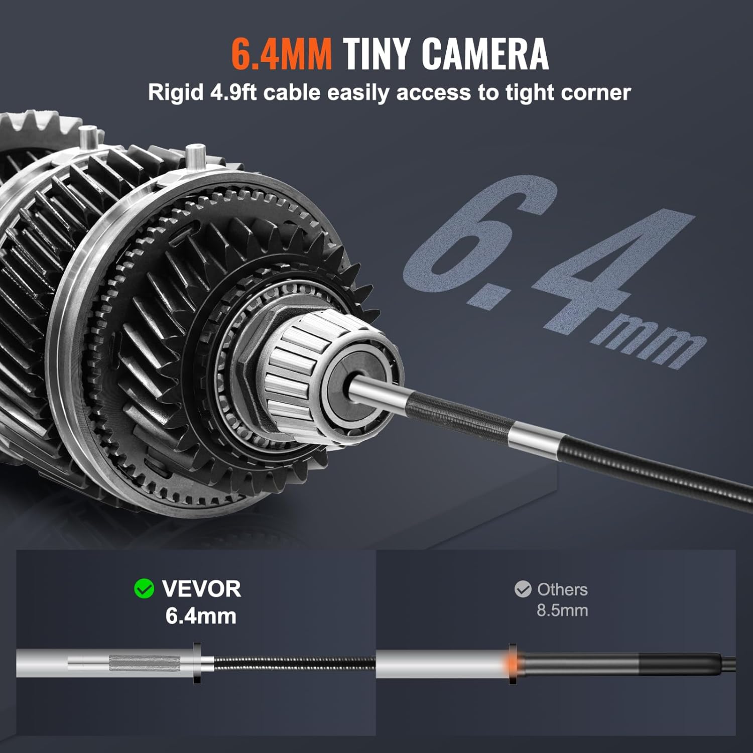 Two-Way Articulating Borescope with Light, Inspection Camera with 0.25" Lens, 5" IPS HD Screen, Flexible Mechanic Fiber Optic Snake Scope Cam for Wall Automotive Engine Inspect-4.9FT