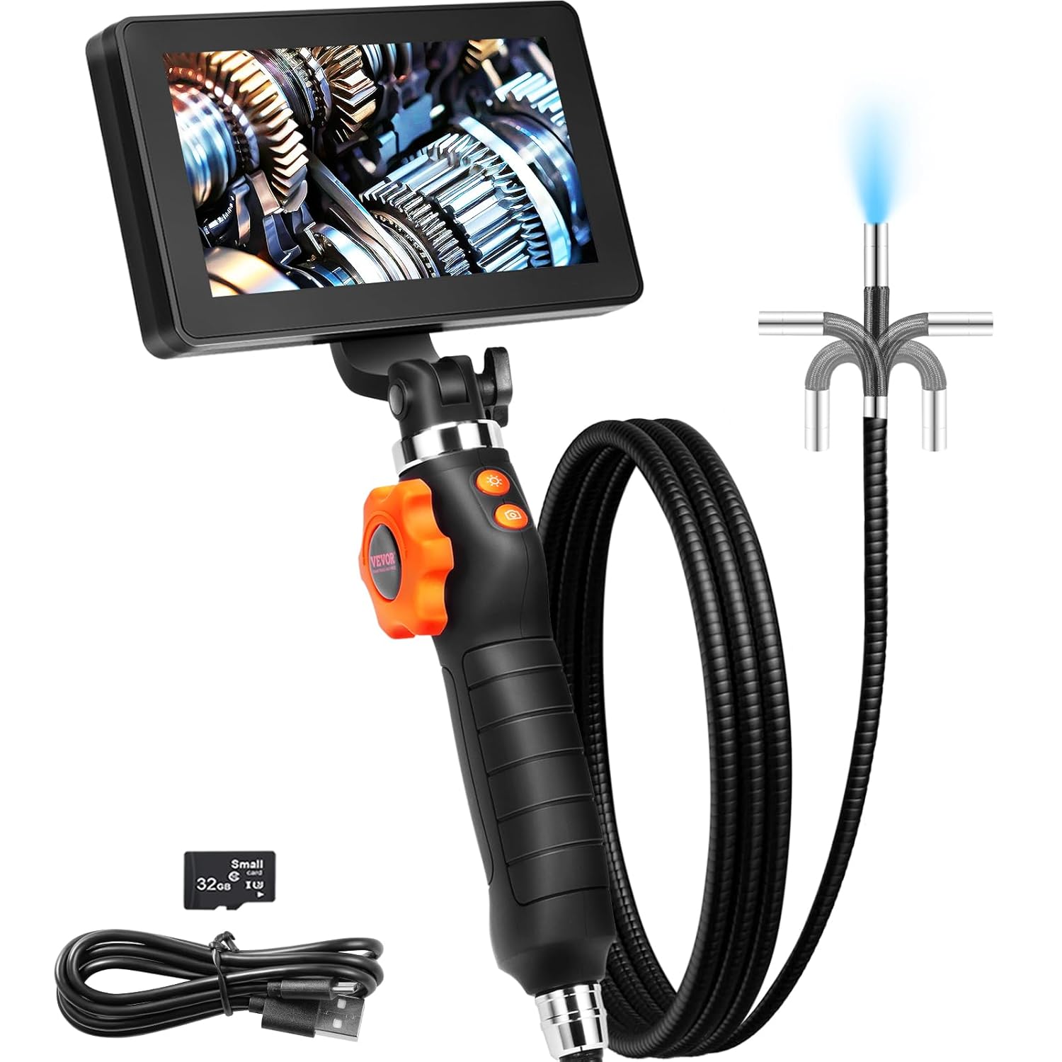 Two-Way Articulating Borescope with Light, Inspection Camera with 0.25" Lens, 5" IPS HD Screen, Flexible Mechanic Fiber Optic Snake Scope Cam for Wall Automotive Engine Inspect-4.9FT