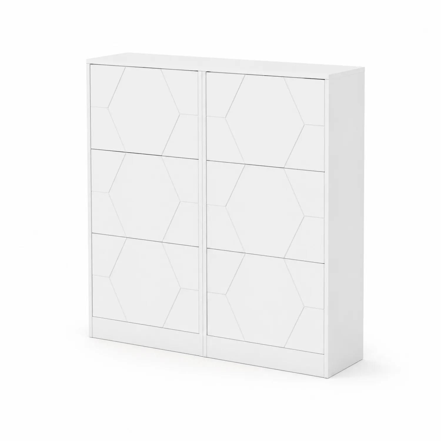 Armoire à chaussures en bois MDF blanc avec motifs géométriques et 6 compartiments-Elpitorin