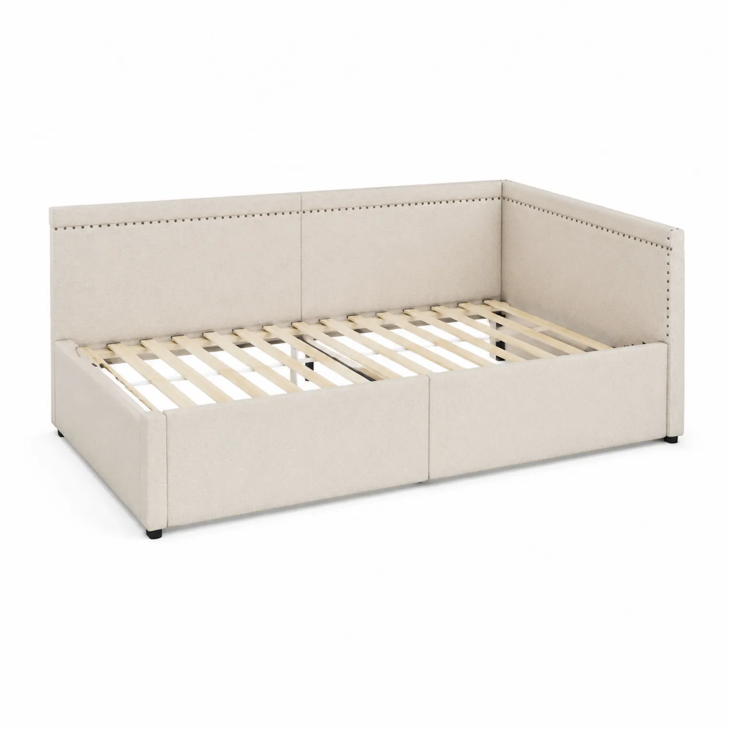 Lit de jour en tissu avec structure en bois Beige-Elpitorin