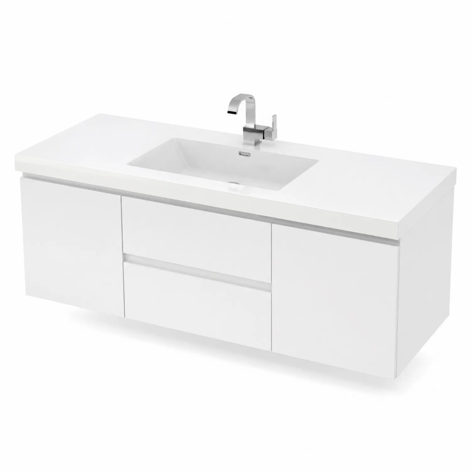 Meuble lavabo simple en MDF avec tiroirs en acrylique Blanc 120 cm-Elpitorin