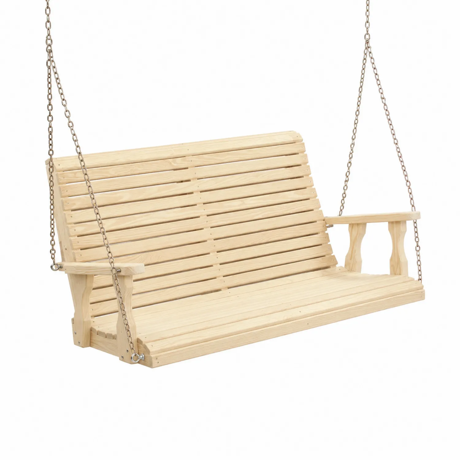Balancelle en bois avec chaînes en métal, 120 cm x 60 cm x 55 cm, couleur Bois-Elpitorin