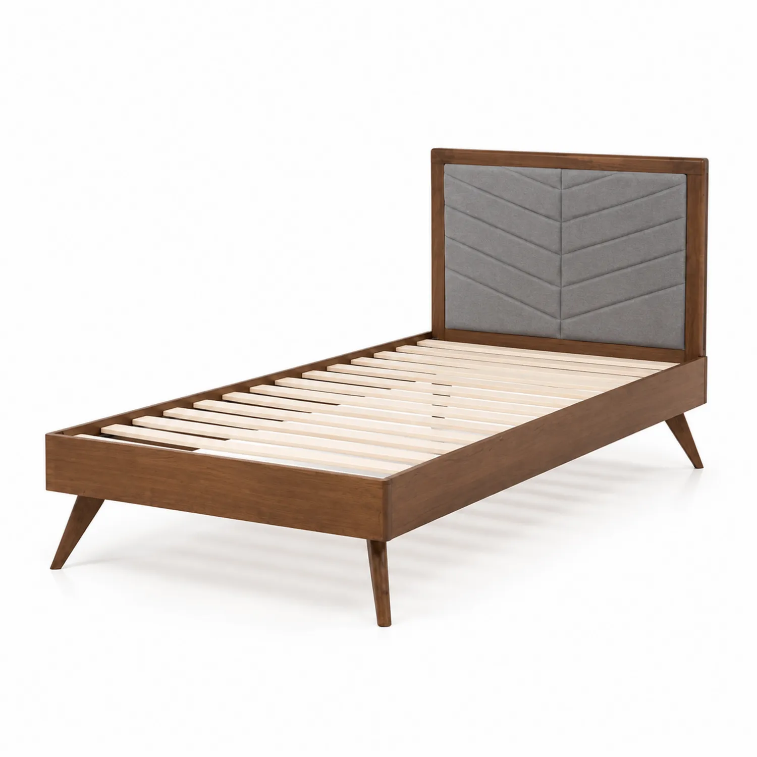 Lit simple en bois avec tête de lit en tissu gris-Elpitorin