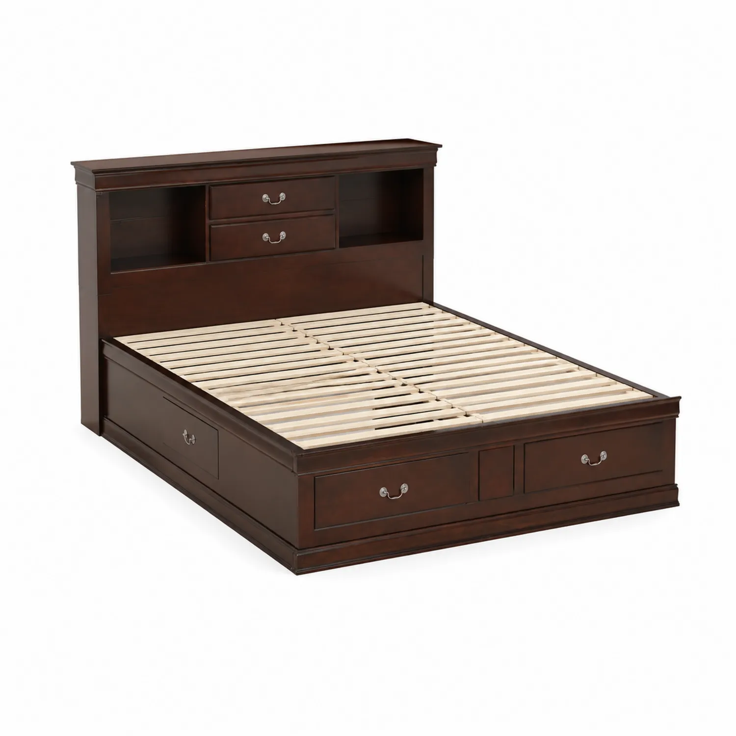 Lit en bois avec rangement et étagères 200x160cm Marron-Elpitorin