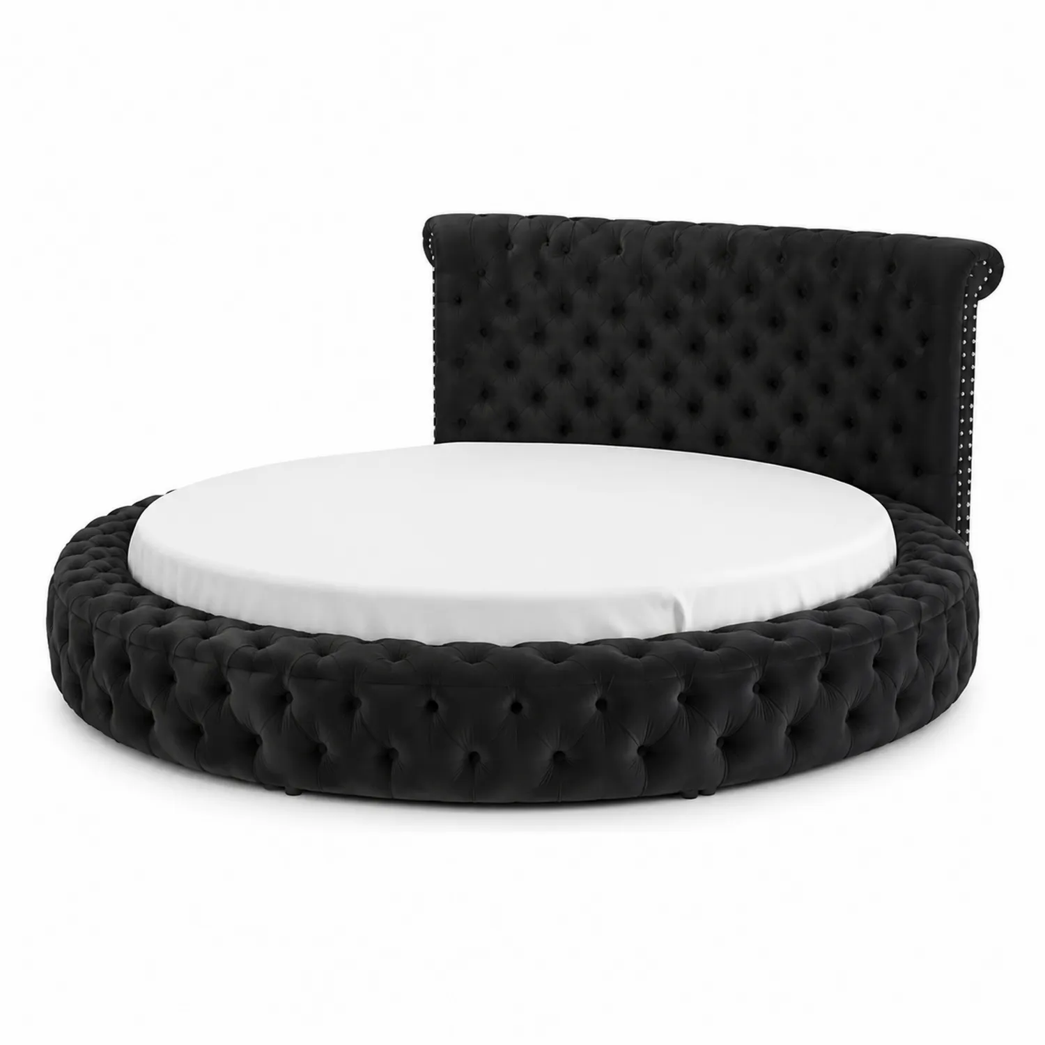 Lit rond en cuir PU noir, diamètre 220 cm-Elpitorin