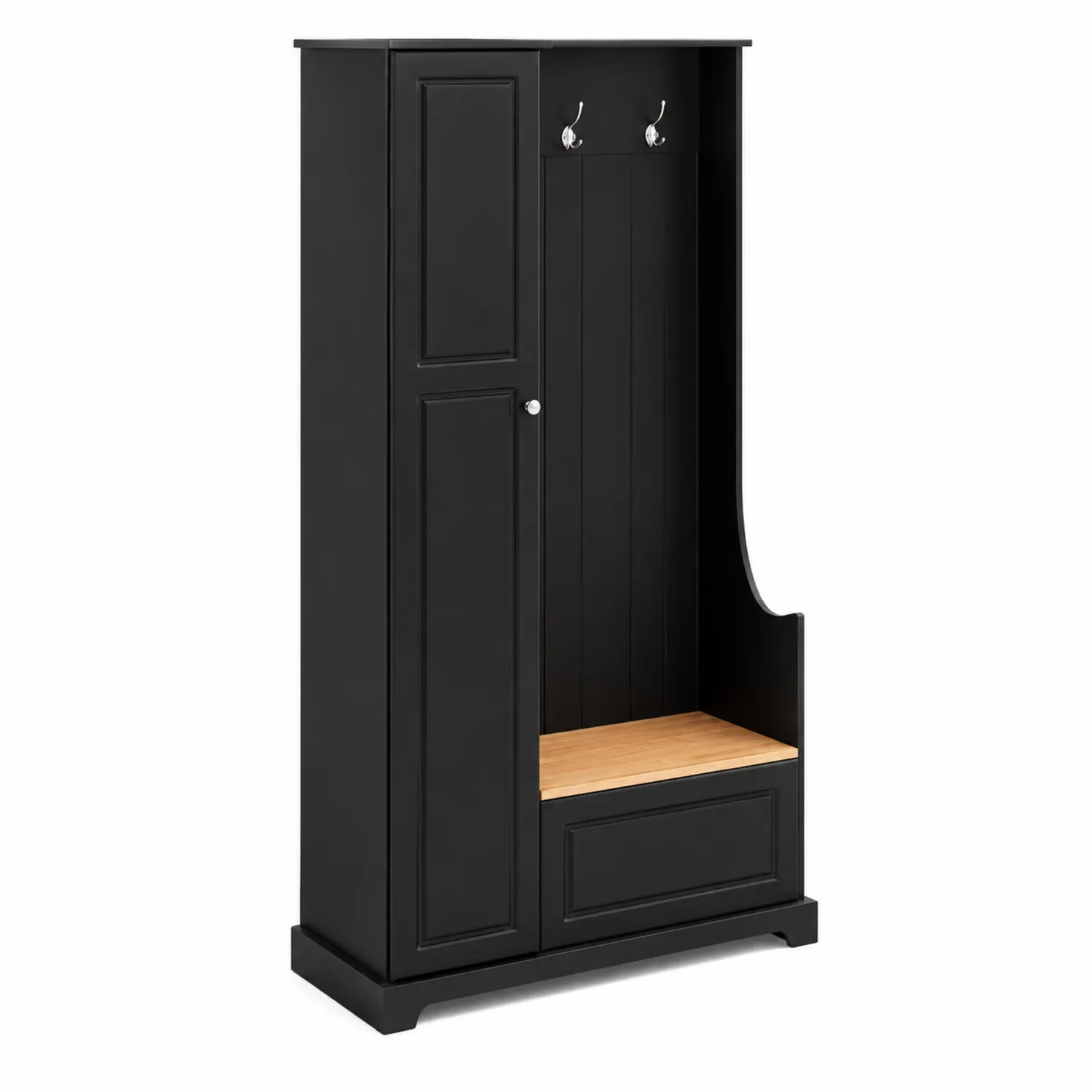 Vestiaire d'entrée en bois MDF avec banc et crochets métal-Elpitorin