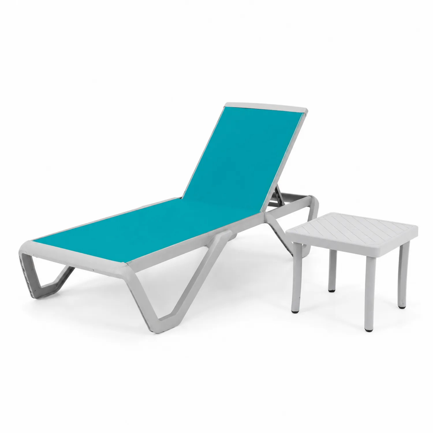 Chaise longue en Aluminium et Textilène Bleu avec Table d'appoint-Elpitorin