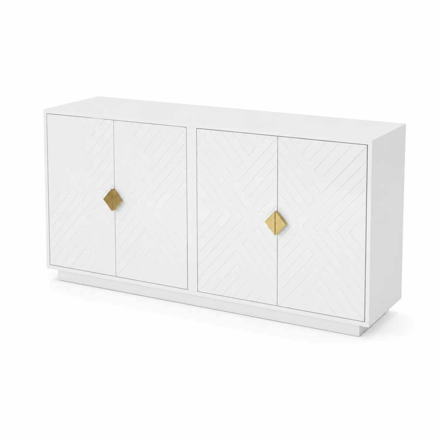 Buffet en MDF avec poignées métalliques dorées 140 cm Blanc-Elpitorin