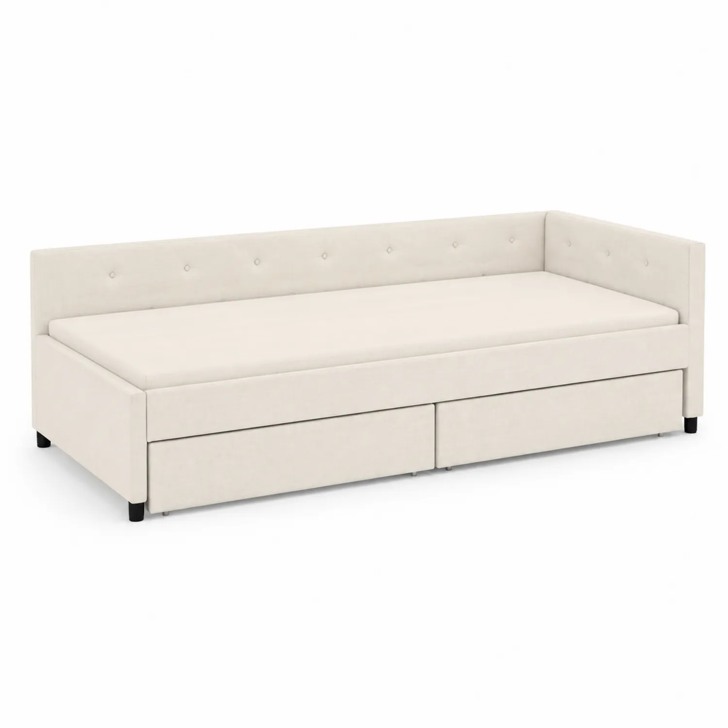 Lit de jour en tissu beige avec tiroirs de rangement-Elpitorin