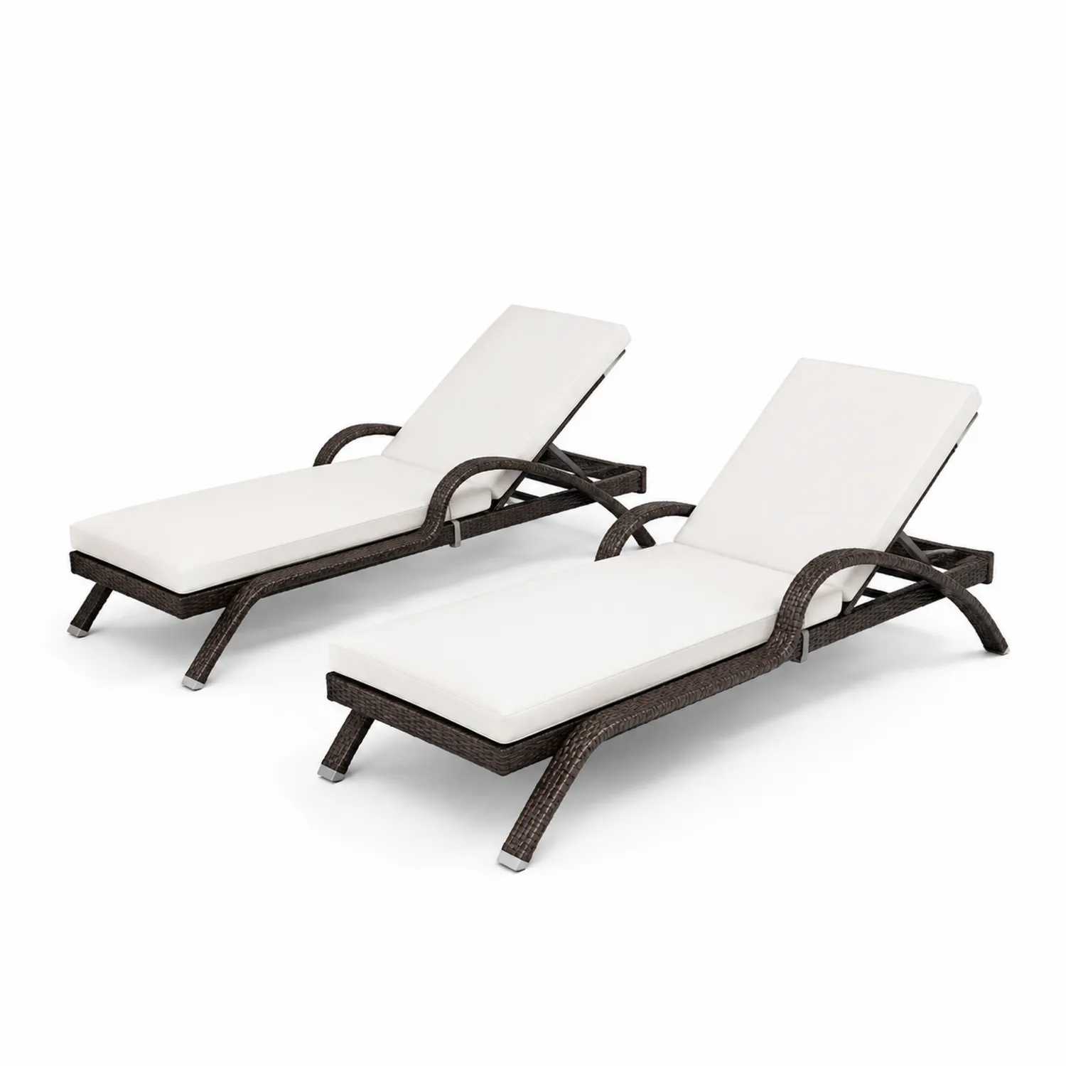 Paire de chaises longues en rotin avec coussins réglables en polyester-Elpitorin