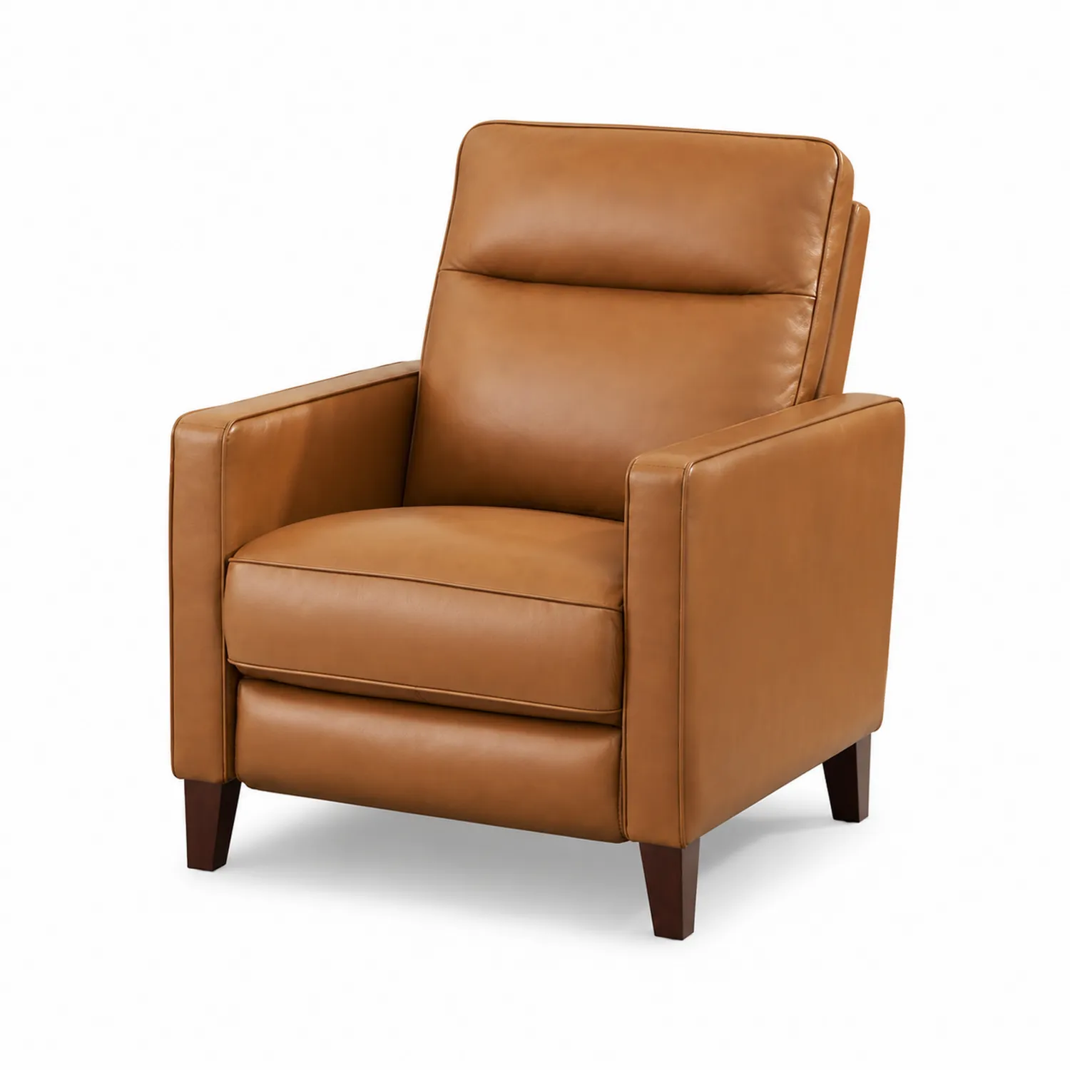 Fauteuil inclinable en cuir marron avec pieds en bois massif-Elpitorin