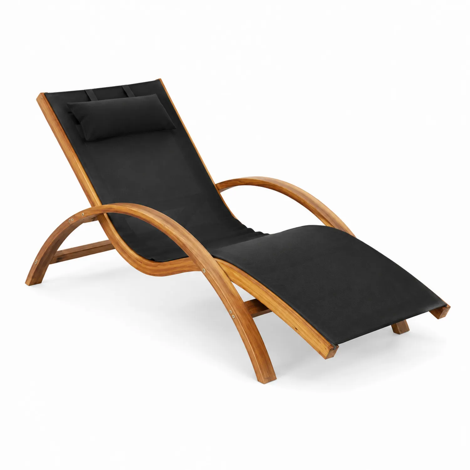 Chaise longue en bois et tissu noir-Elpitorin