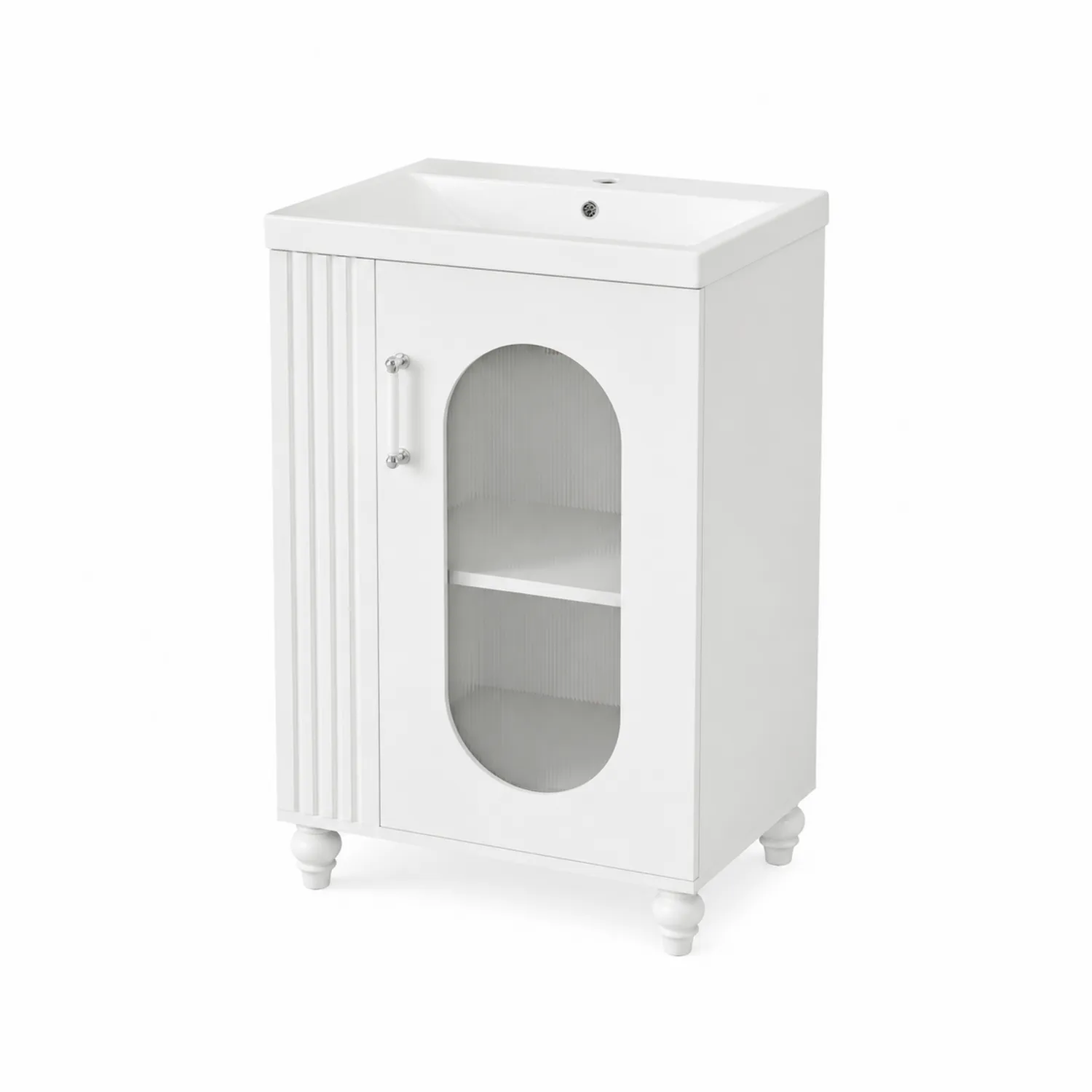 Meuble de salle de bain en bois et verre avec Lavabo Blanc-Elpitorin