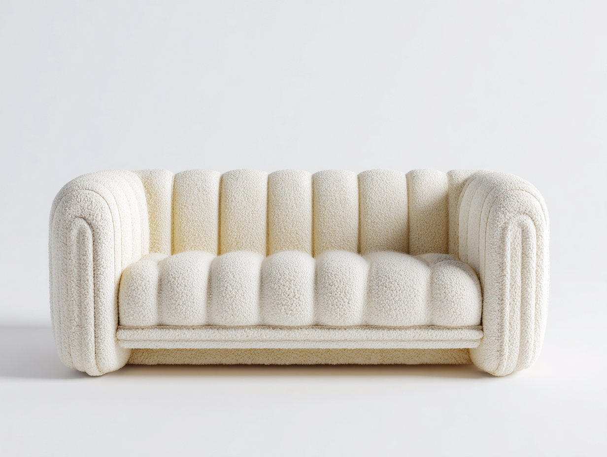 Sofás 2 plazas tapizado tela boucle 135x80x75 cm - blanco crema - diseño moderno para salón-Ramoniadwell