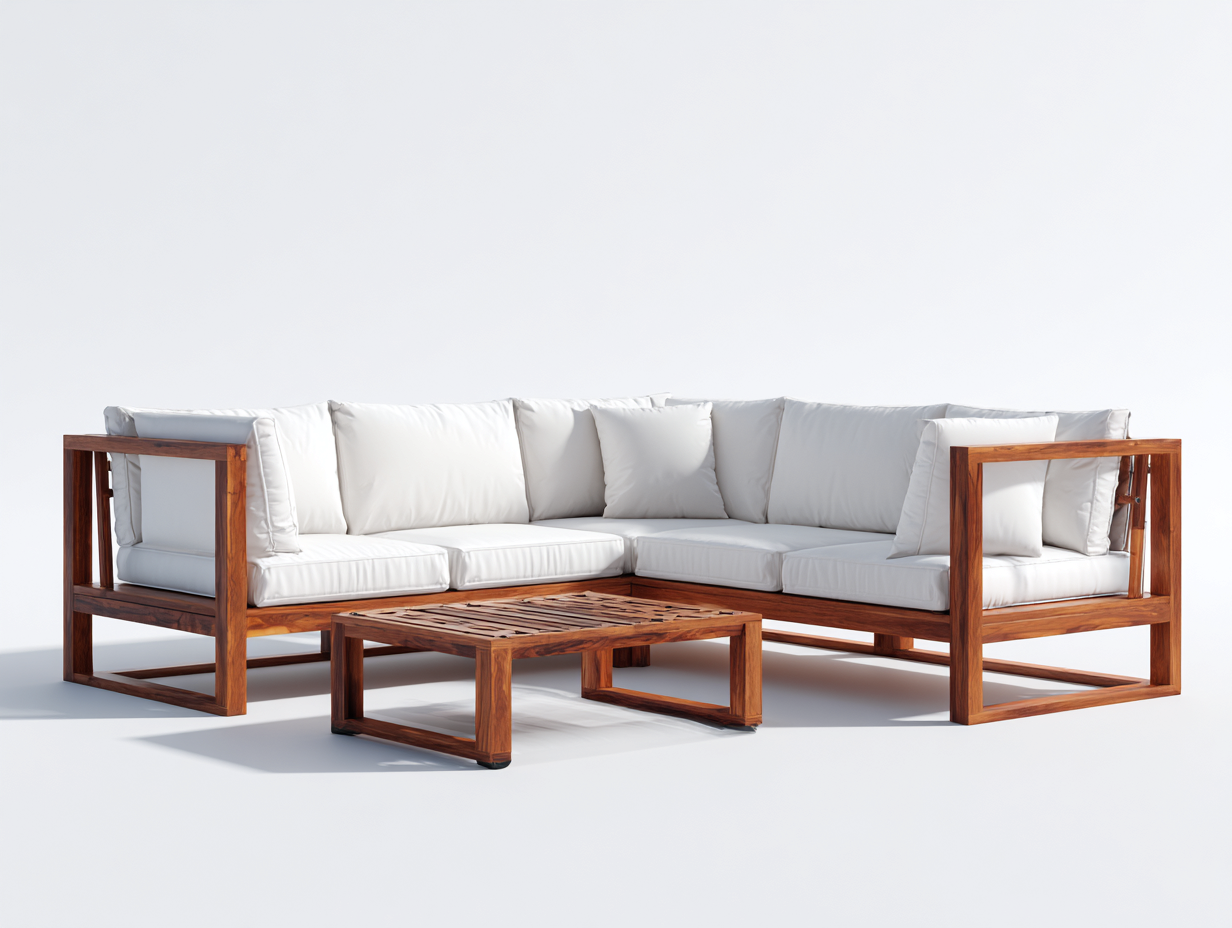 Sofás de exterior madera maciza con cojines 220x220x80 cm - blanco-madera - diseño moderno para jardín-Ramoniadwell