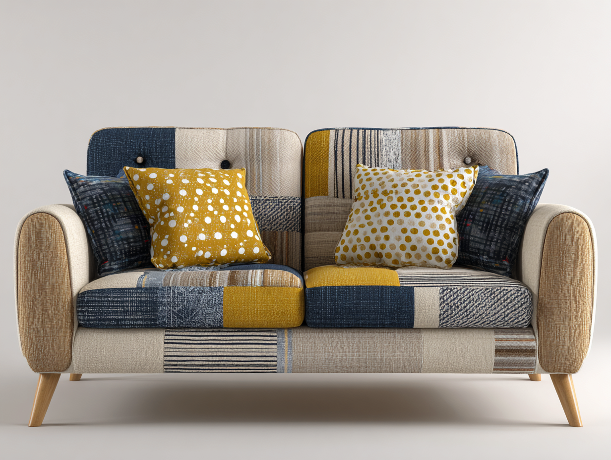 Sofás 2 plazas 150x85x80 cm tapizado en tela multicolor con patas de madera - diseño moderno-Ramoniadwell