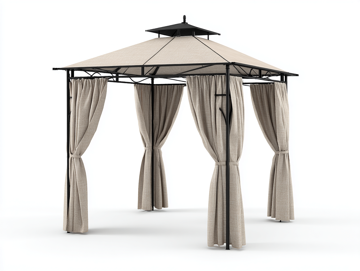 Pérgola de jardín acero y tela 300x300x260 cm - beige-negro - diseño moderno para exterior-Ramoniadwell