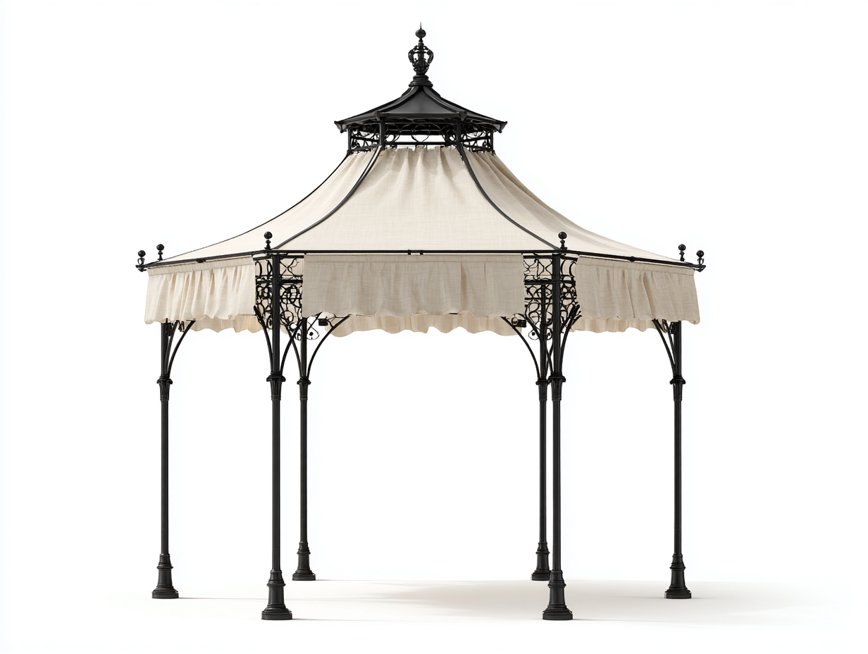Pérgola de jardín 300x300x270 cm acero y tela color negro y beige - diseño clásico-Ramoniadwell