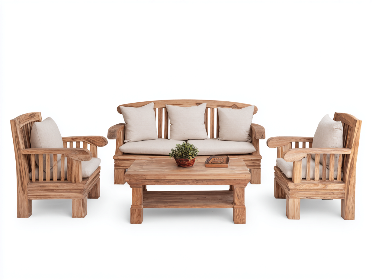 Sofás de exterior madera maciza con cojines 180x75x85 cm - beige-madera - conjunto jardín diseño natural-Ramoniadwell