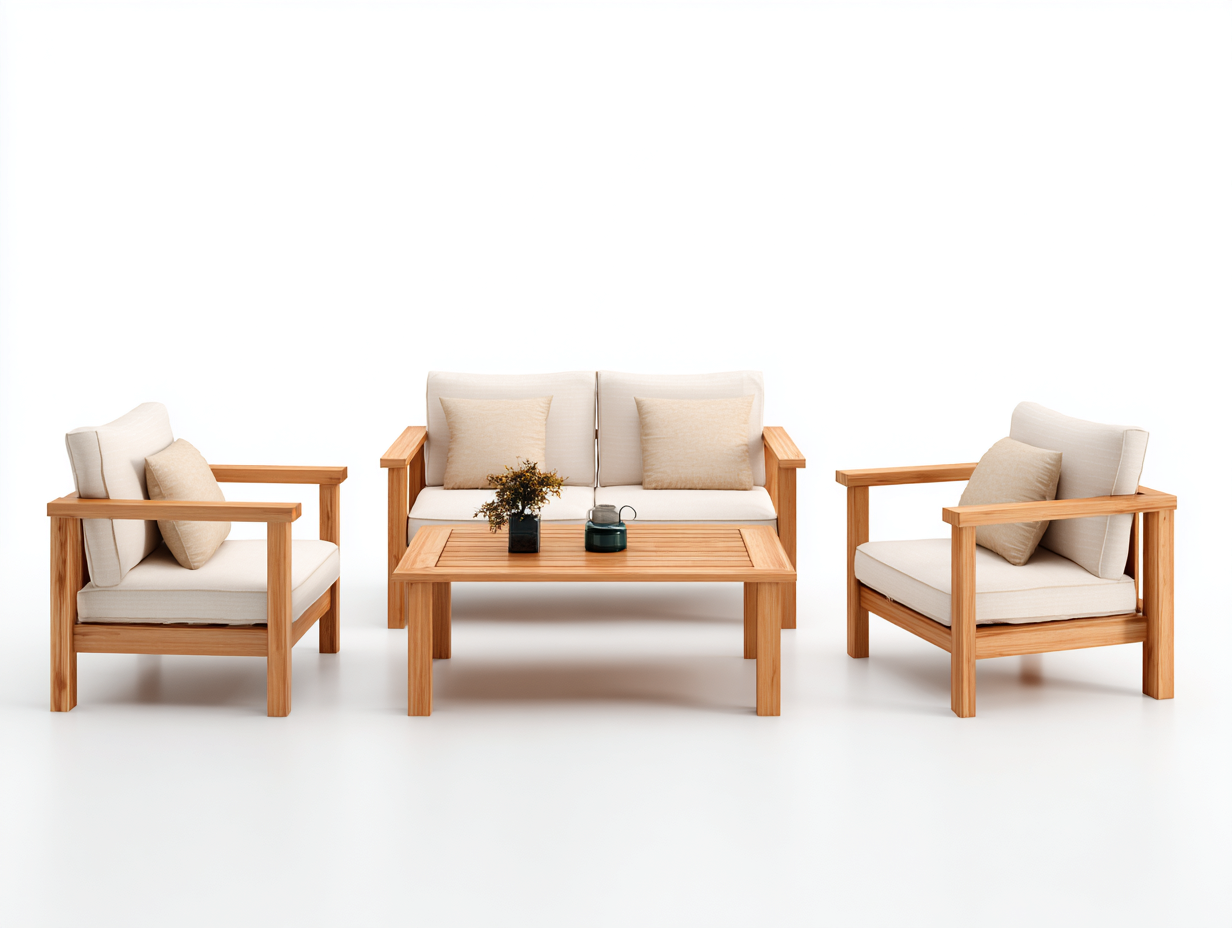 Sofás de exterior madera 180x80x75 cm marrón-beige - conjunto de jardín con mesa y 4 asientos - diseño natural-Ramoniadwell