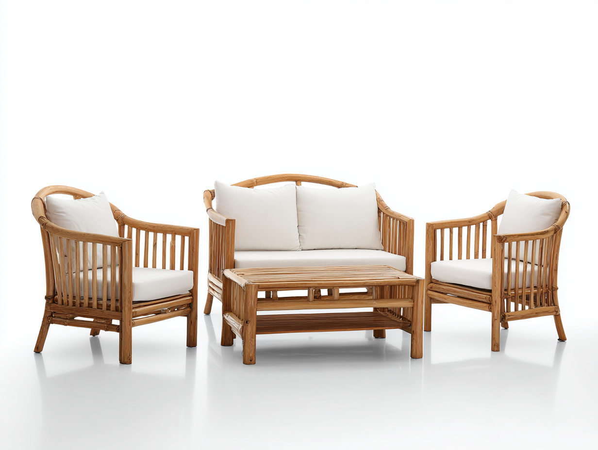 Sofás de exterior 4 piezas 140x70x75 cm madera maciza con cojines beige conjunto jardín diseño natural-Ramoniadwell