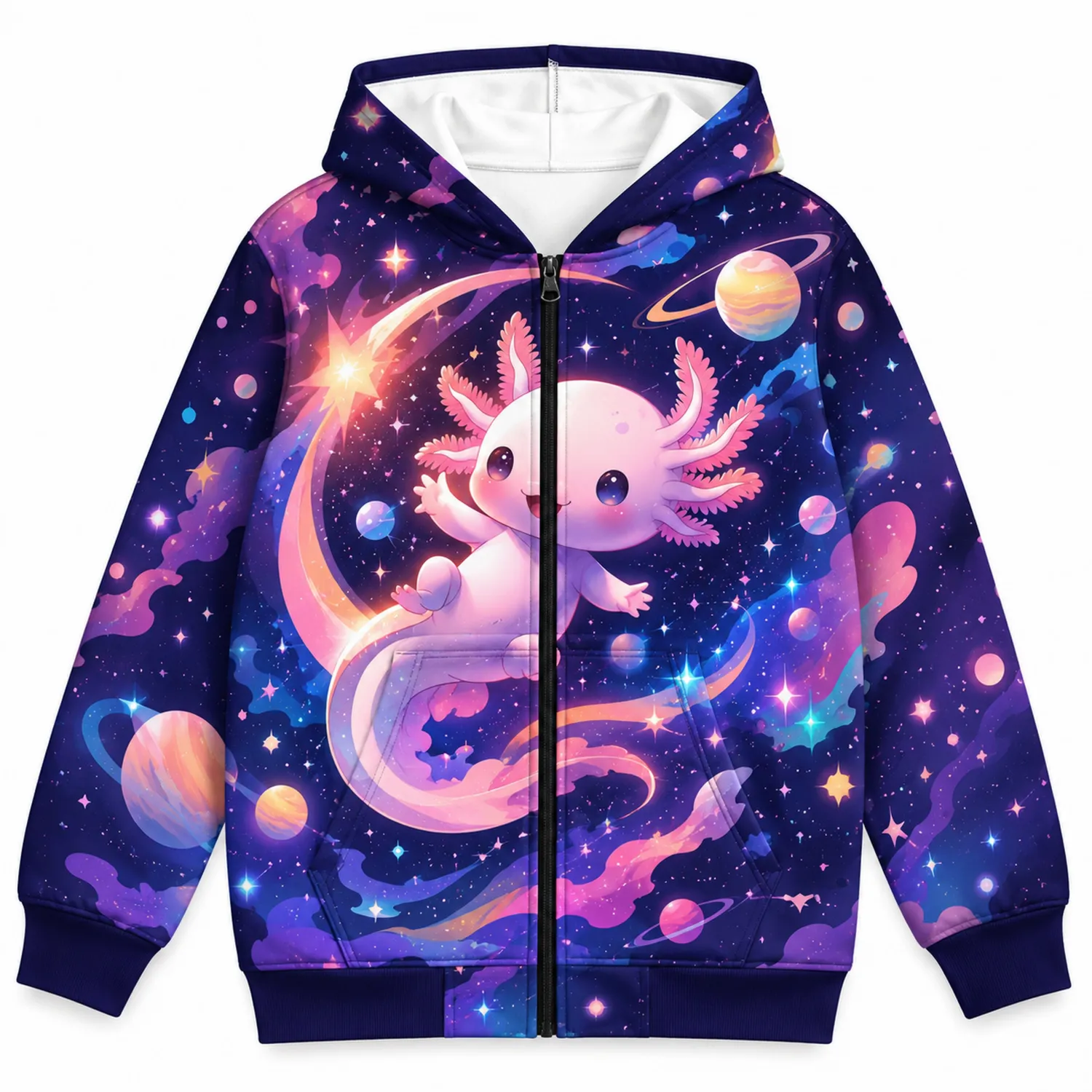 Bluza z kapturem dla dzieci z motywem aksolotla i planet-velmontin