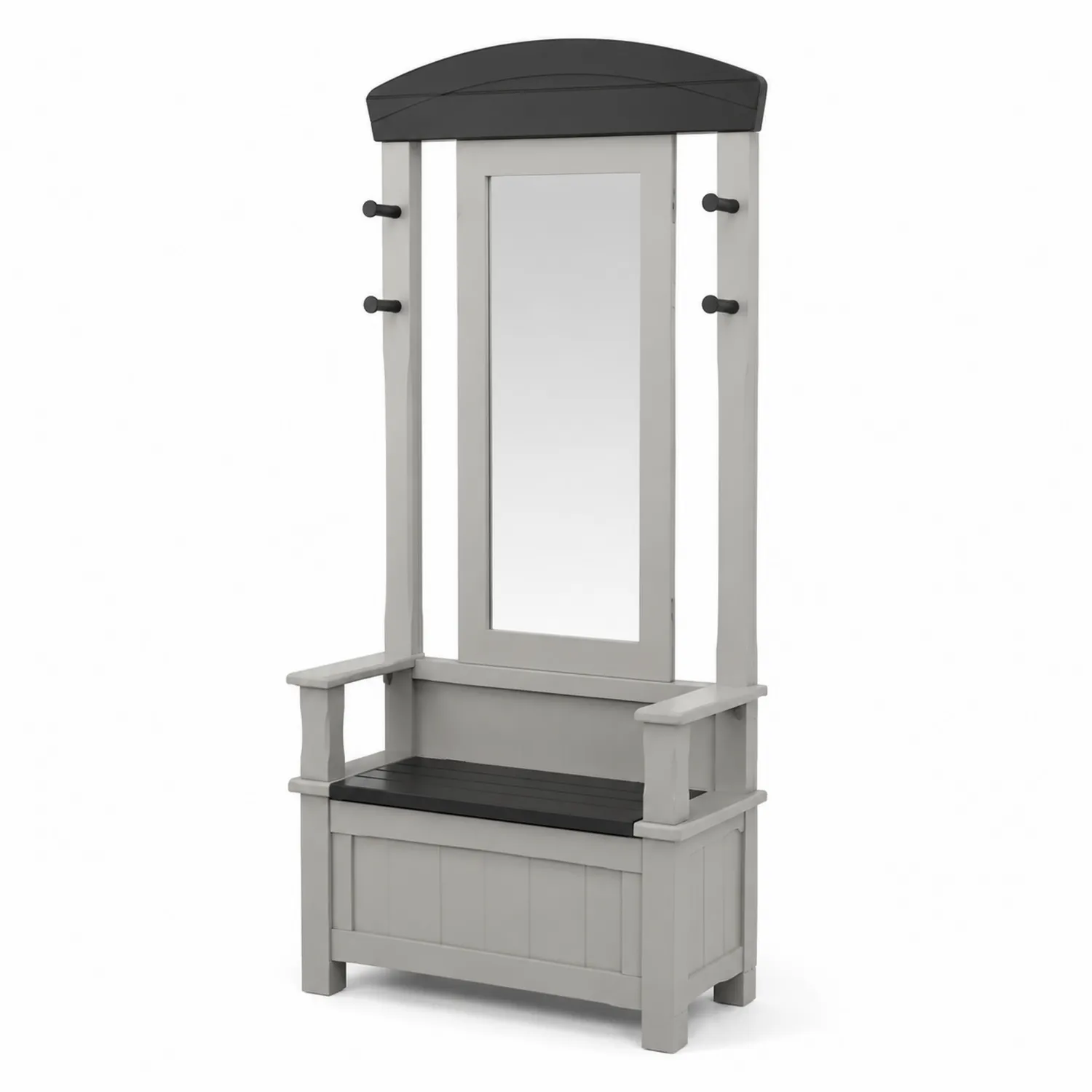 Vestiaire en bois avec miroir et banc en bois Gris/Noir
